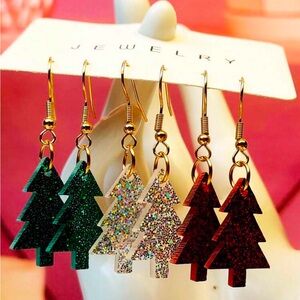 Christmas Tree Earrings- 3Pair  (1 Red, 1 Green, 1 Silver)